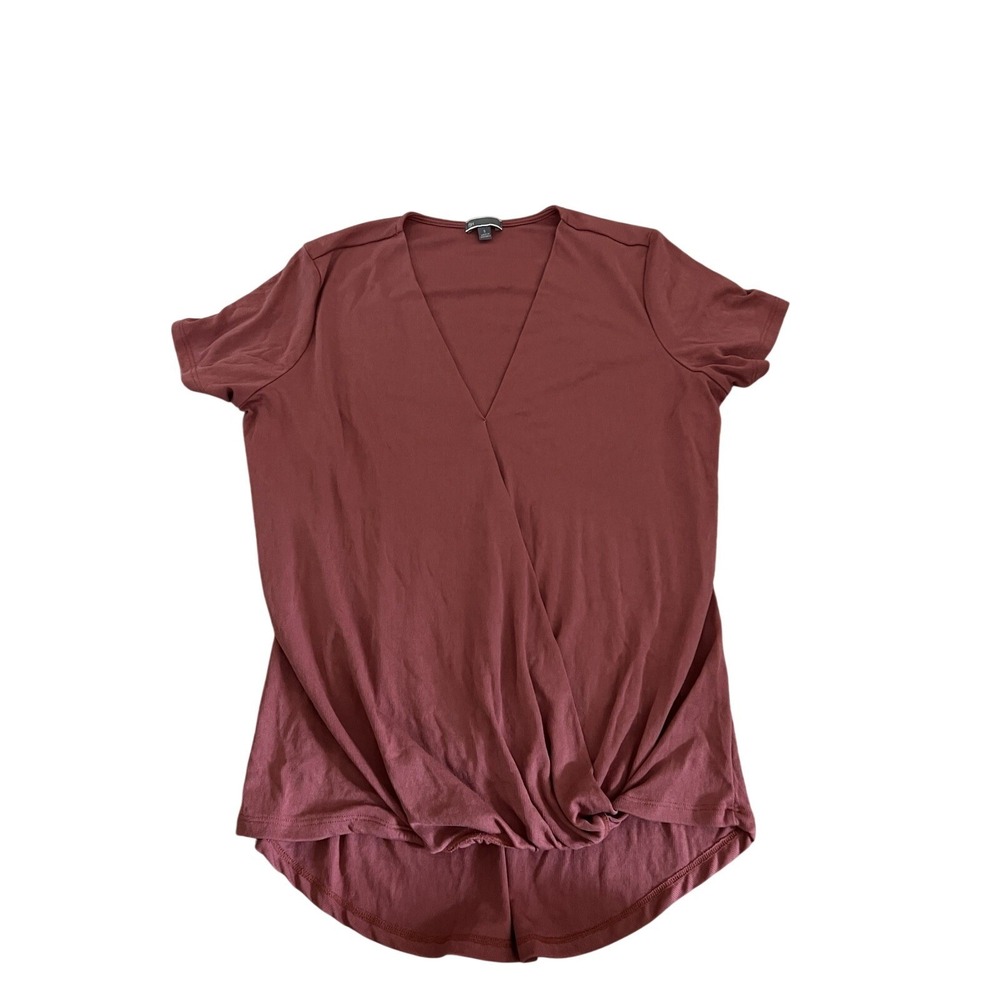 TBH Womens Burgundy Ribbed‎ V-Neck Surplice Wrap Knot Front High-Low Top Small